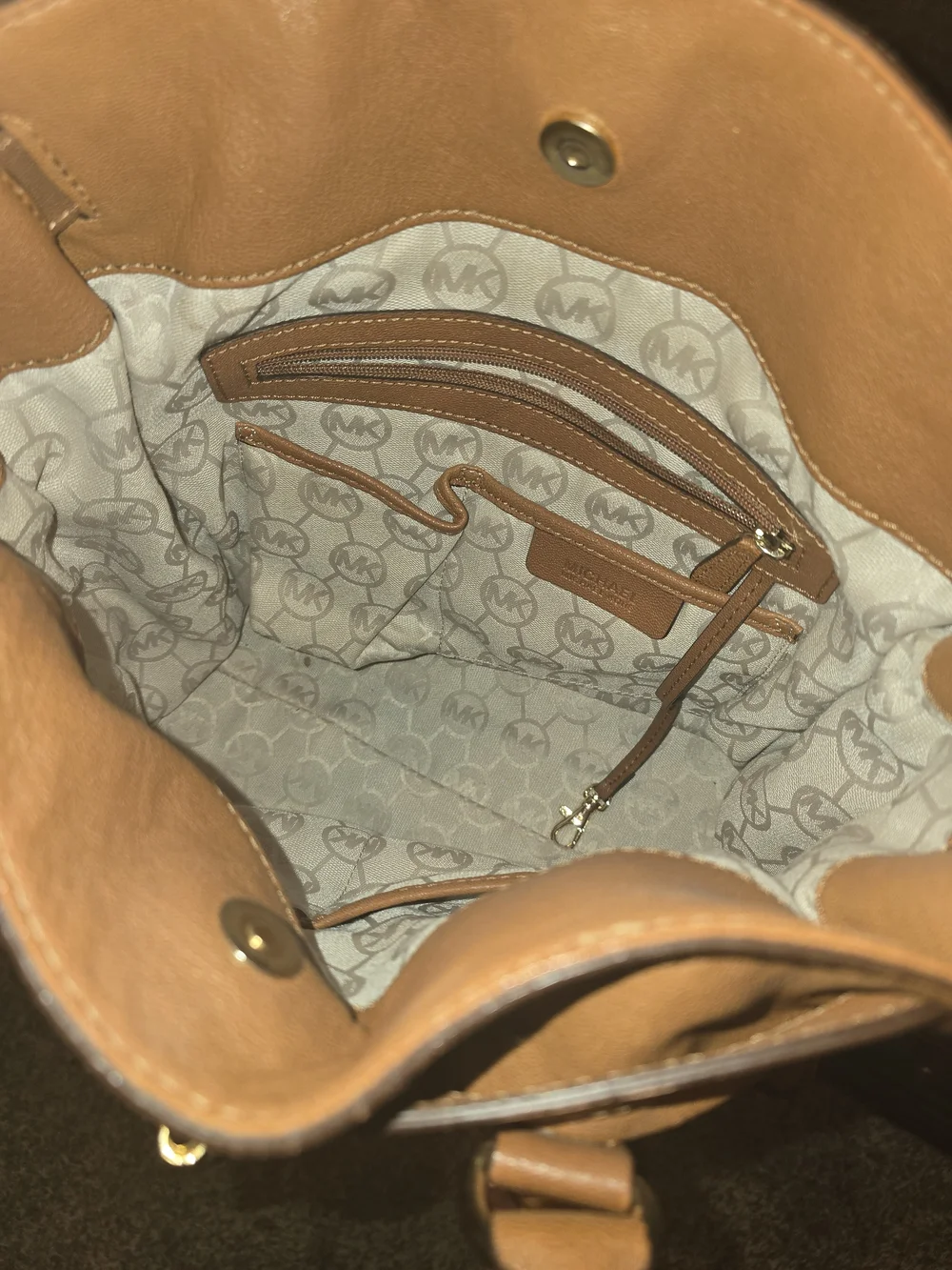 Michael Kors Cognac Leather Satchel with Gold-Tone Lock